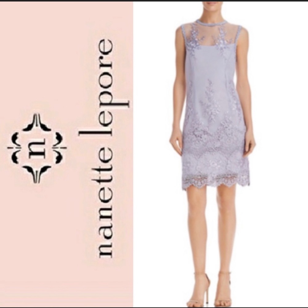 Lilac-NANETTE LEPORE LORENZO ILLUSION NECK EMBROIDERED DRESS! New!